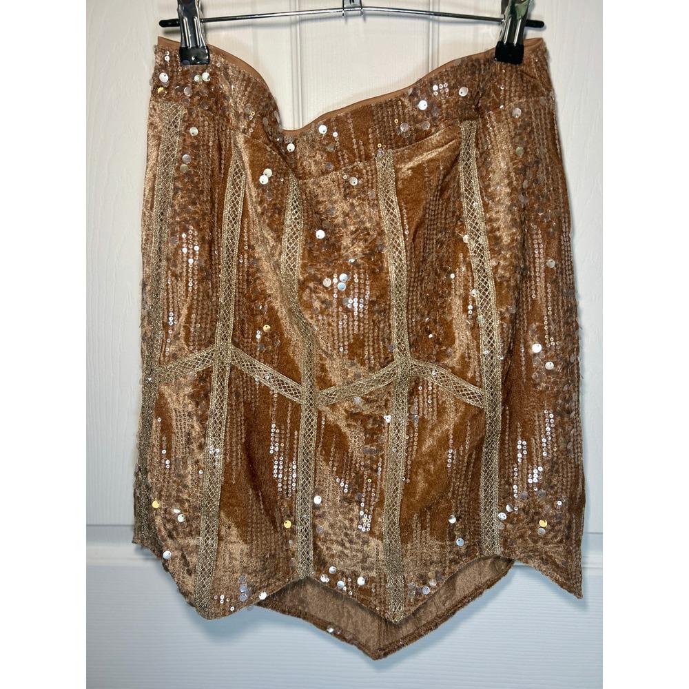 Miss‎ Me Mini Skirt Sequin Velvet L Rust Copper NWT Pointed Hem Western Glam